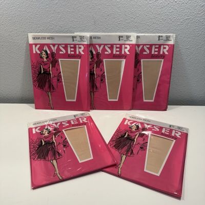 VINTAGE Kayser Hosiery Seamless Mesh-Clear Beige Sz10.5L X 5 *NEW